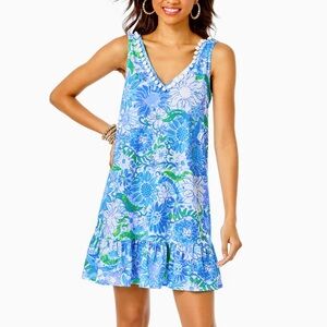 NWT Lilly Pulitzer Camilla V-Neck Dress Frenchie Blue Pom Pom Swing Size S